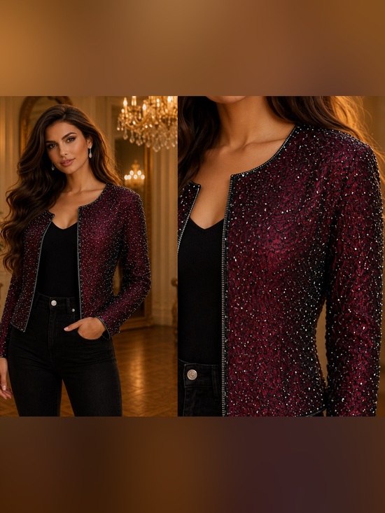 Vintage Jackets & Blazers - Vintage Laurence Kazar 80s 90s Sequin Silk Beaded Gatsby Evening Blazer Jacket